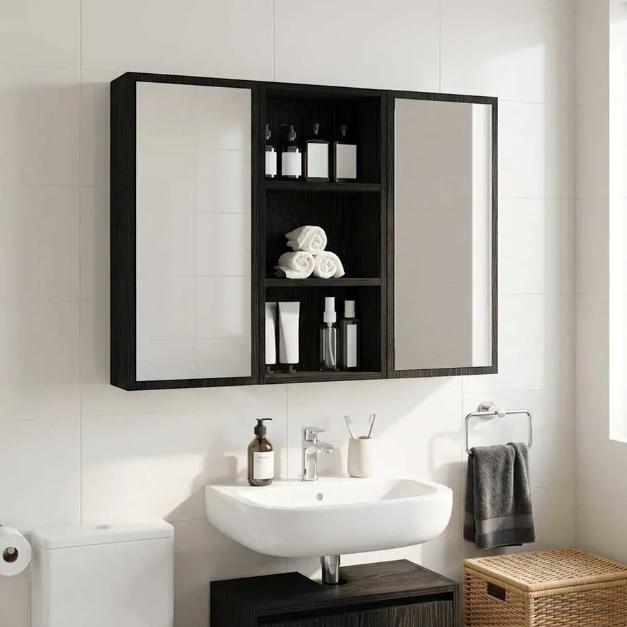 Armoire murale de salle de bain Chêne Noir 30 x 16 x 62,5 cm