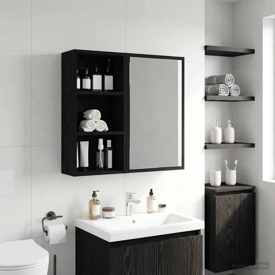 Armoire murale de salle de bain Chêne Noir 30 x 16 x 62,5 cm - 4