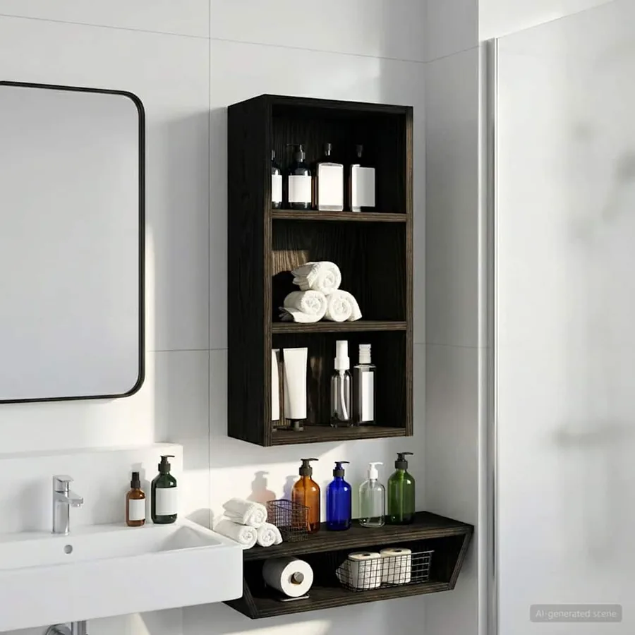 Armoire murale de salle de bain Chêne Noir 30 x 16 x 62,5 cm - 5