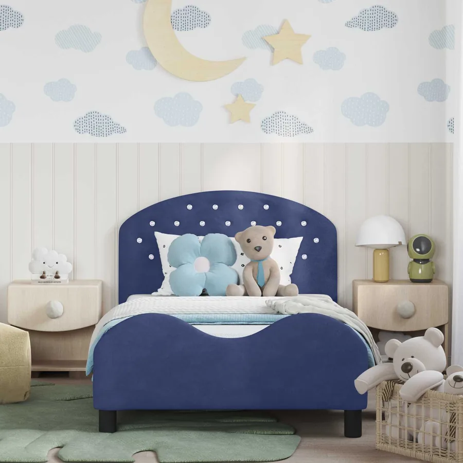 Cadre de lit pour enfants avec tête de lit Bleu police Velours - 3