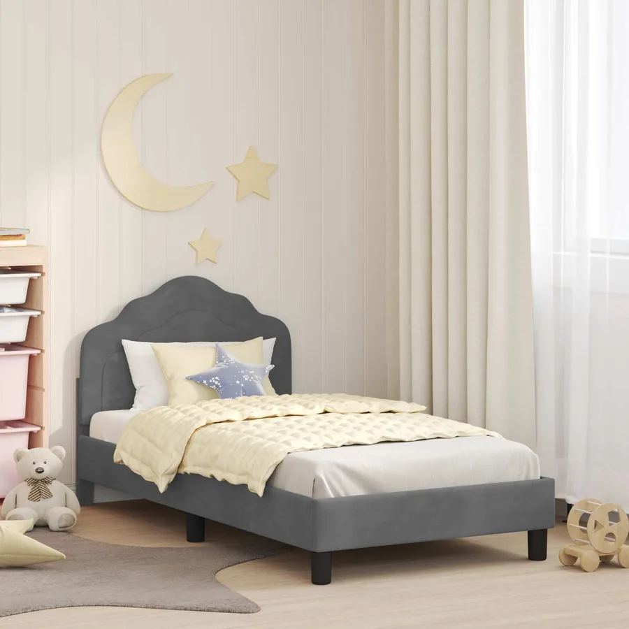 Cadre de lit pour enfants avec tête de lit Gris foncé Velours