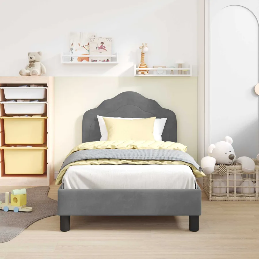 Cadre de lit pour enfants avec tête de lit Gris foncé Velours - 3