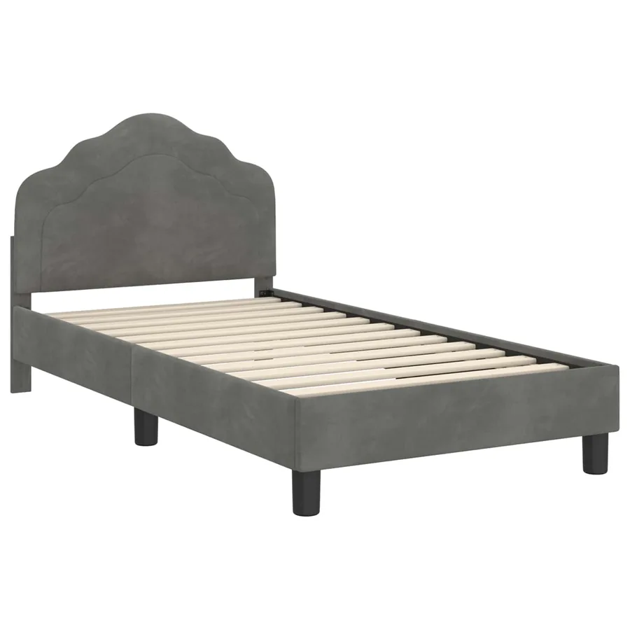 Cadre de lit pour enfants avec tête de lit Gris foncé Velours - 4