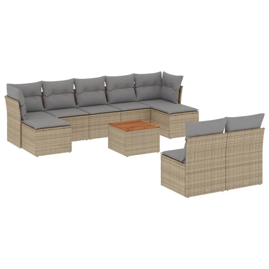 Salon de jardin avec coussins 10 pcs beige résine tressée - 2