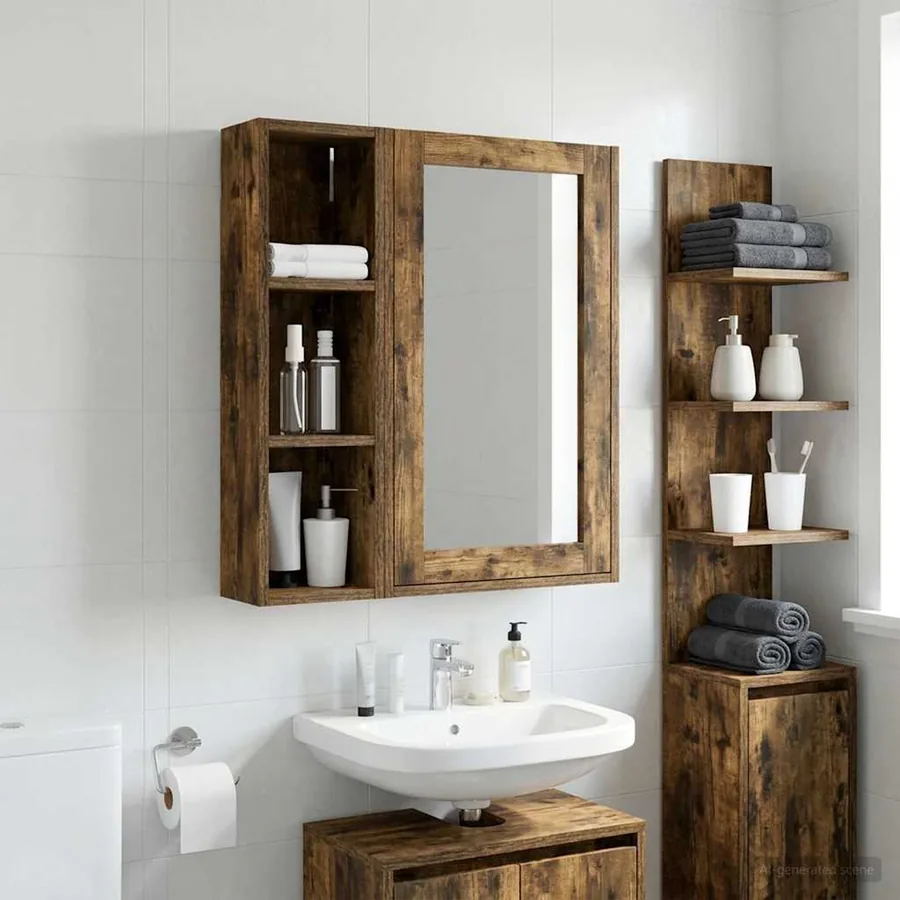 Armoire murale de salle de bain Chêne Fumé 20 x 14 x 70 cm