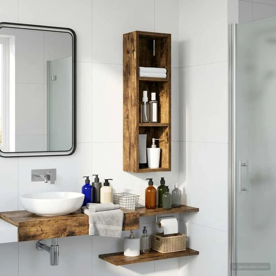 Armoire murale de salle de bain Chêne Fumé 20 x 14 x 70 cm - 4