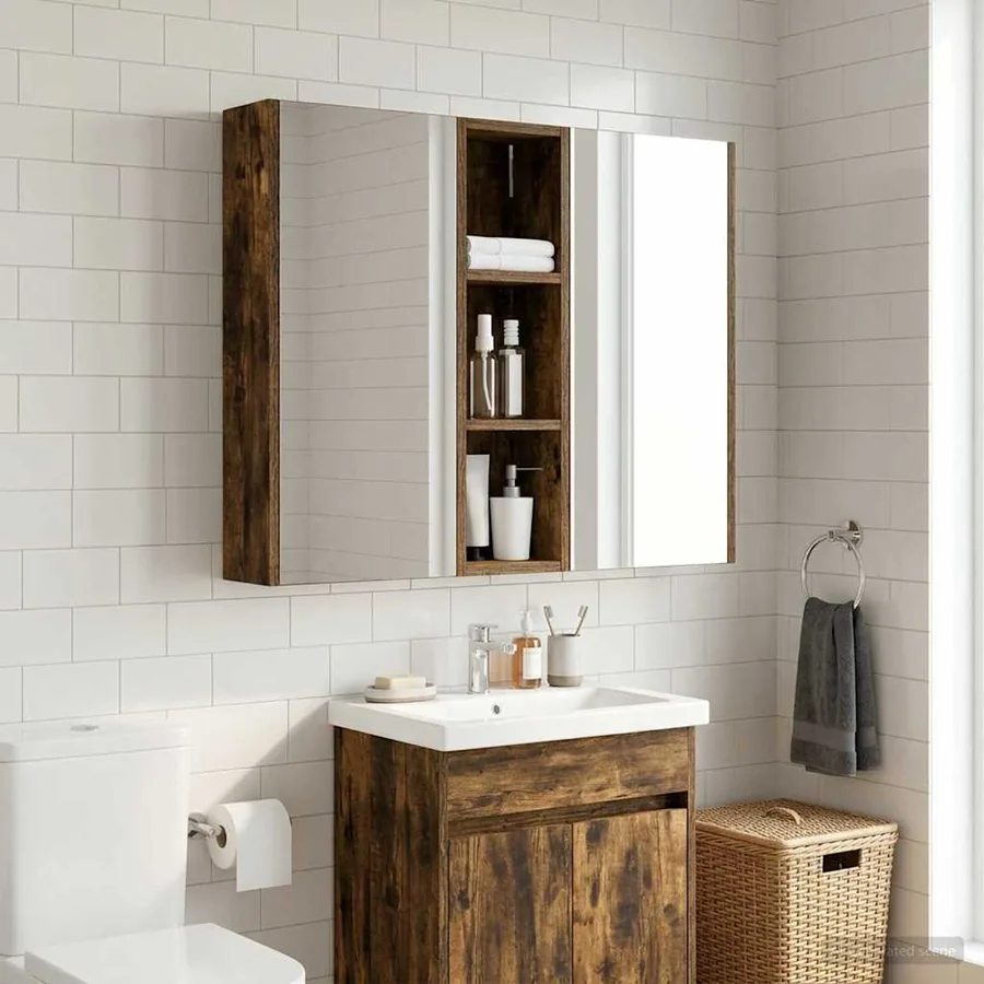 Armoire murale de salle de bain Chêne Fumé 20 x 14 x 70 cm - 5