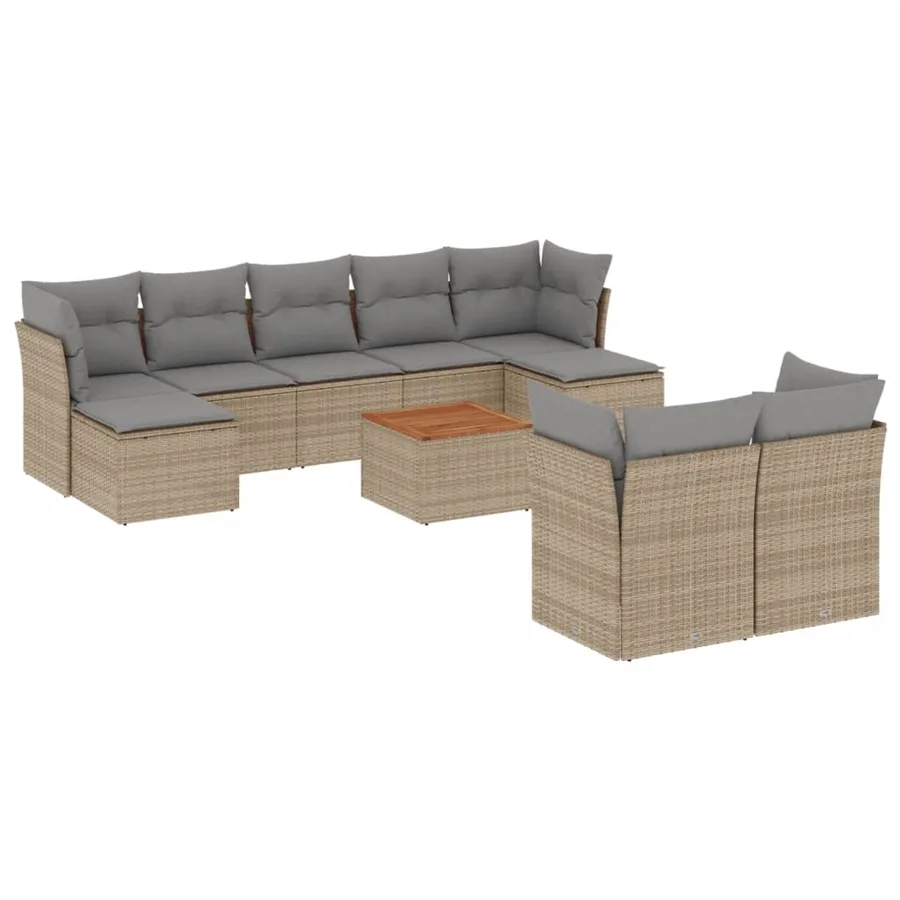 Salon de jardin avec coussins 10 pcs beige résine tressée - 2