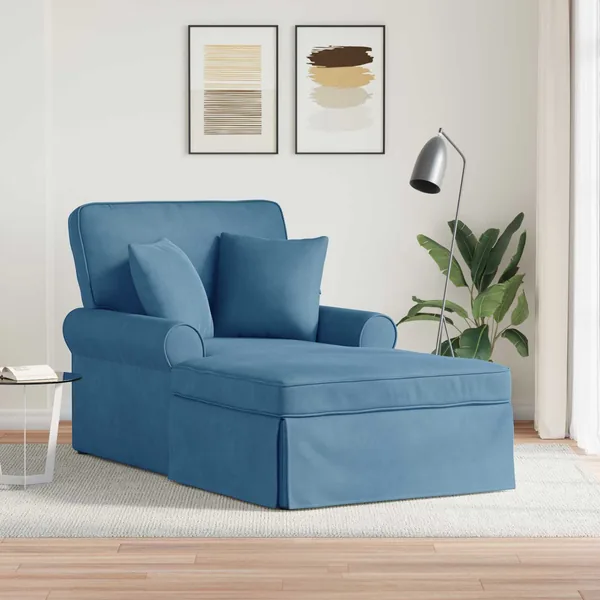Chaise lounge avec jupe 3 pcs Bleu Tissu en velours côtelé