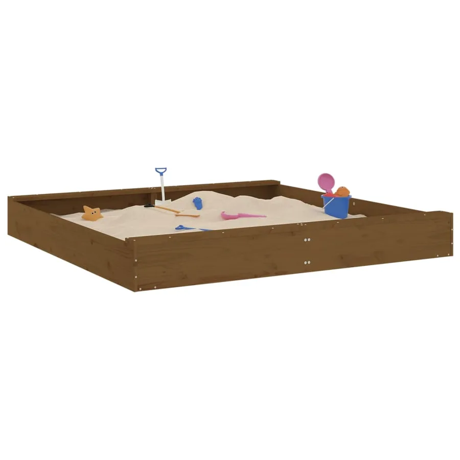 Bac à sable avec sièges marron miel carré bois de pin massif - 3