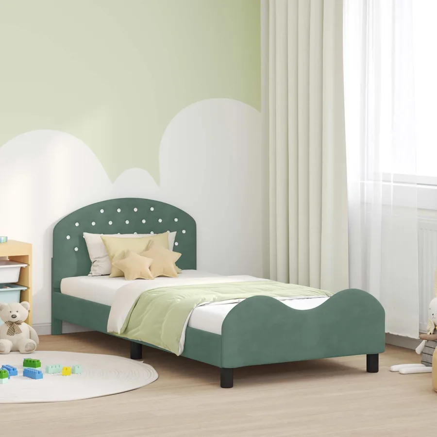 Cadre de lit pour enfants avec tête de lit Vert Mer 90 x 190 cm
