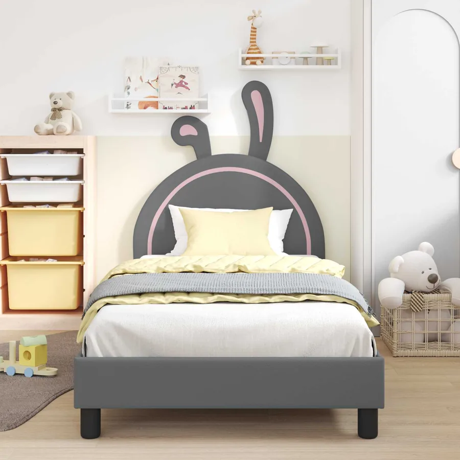 Cadre de lit pour enfants avec tête de lit Gris clair PU - 3