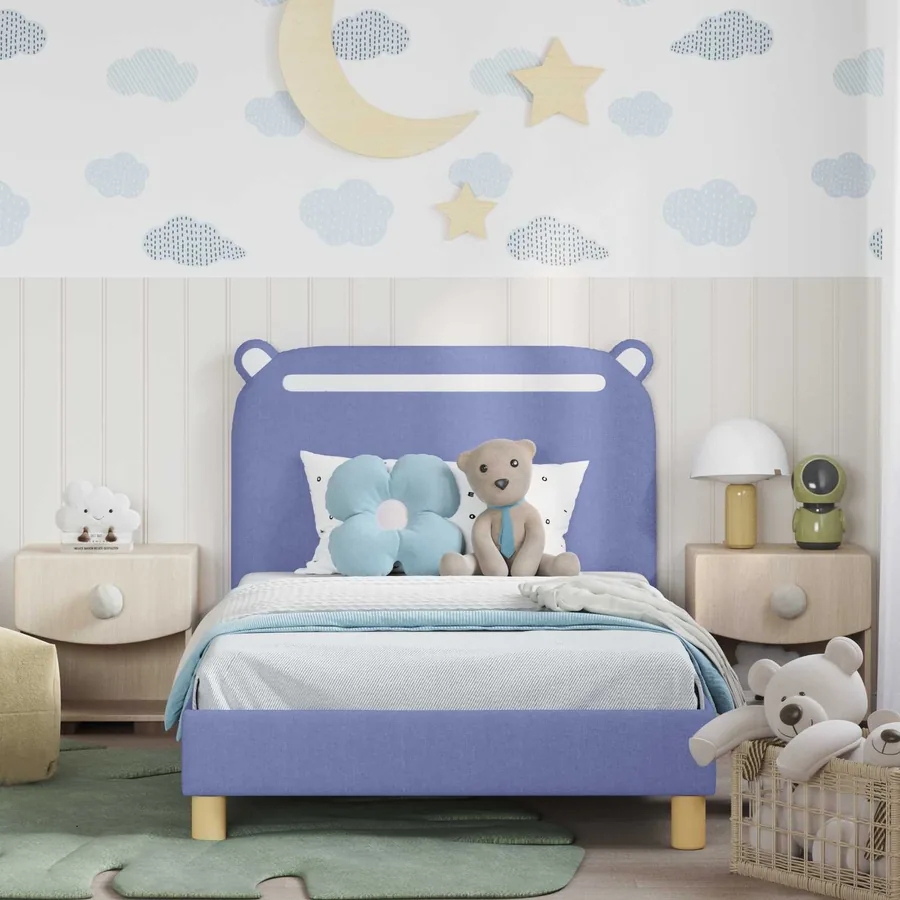 Cadre de lit pour enfants avec tête de lit Bleu denim Tissu - 3