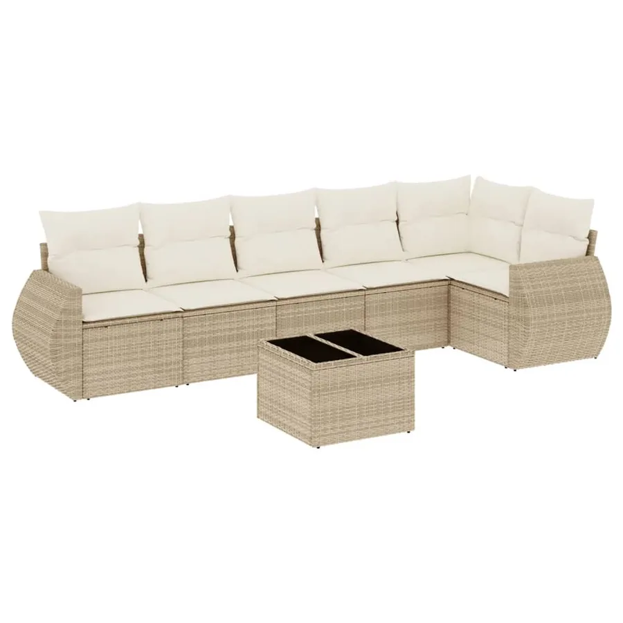Salon de jardin avec coussins 7 pcs beige résine tressée - 2