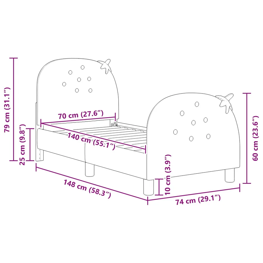 Cadre de lit pour tout-petit avec tête de lit Rose 70 x 140 cm - 8