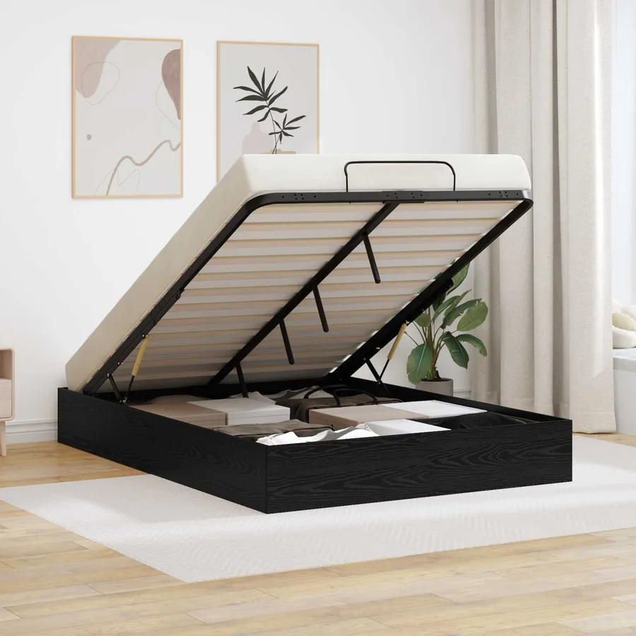 Cadre de lit ottoman avec stockage Chêne Noir 193 x 120 x 25 cm