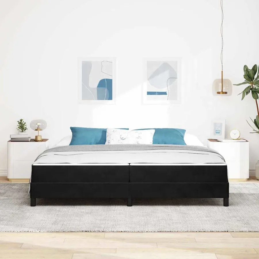 Lit à ressorts avec matelas Noir 200 x 220 cm tissu - 3