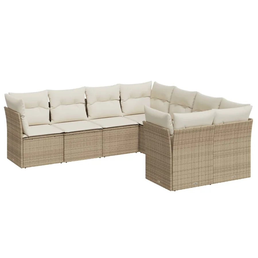 Salon de jardin avec coussins 8 pcs beige résine tressée - 2