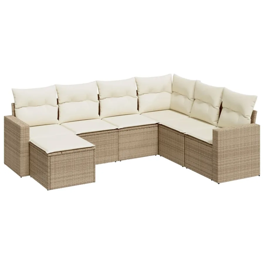 Salon de jardin avec coussins 7 pcs beige résine tressée - 2