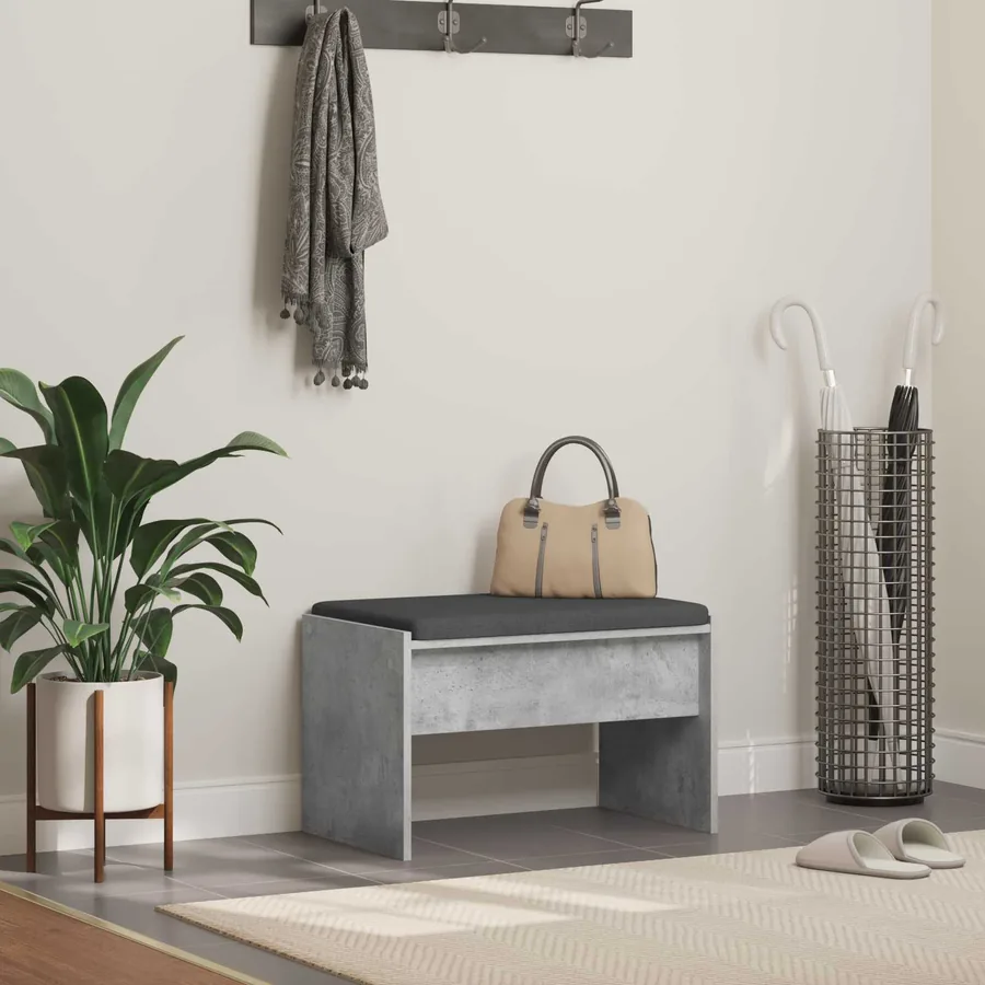 Banc d'entrée avec coussin Gris béton 63 x 38 x 40 cm