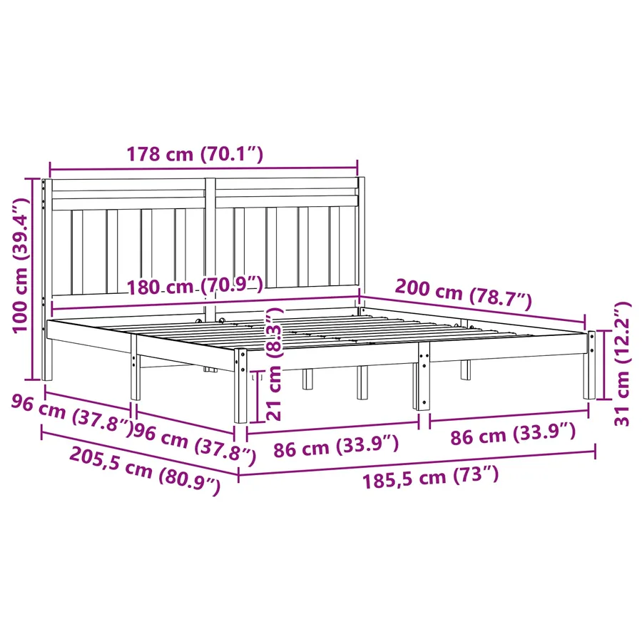 Cadre de lit Cire marron 205,5 x 185,5 x 100 cm - 9