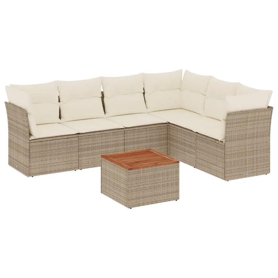 Salon de jardin avec coussins 7 pcs beige résine tressée - 2