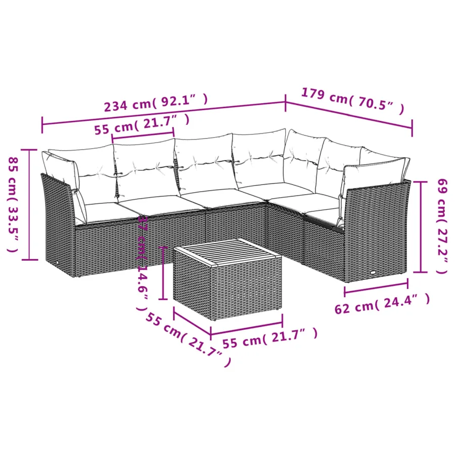 Salon de jardin avec coussins 7 pcs beige résine tressée - 3