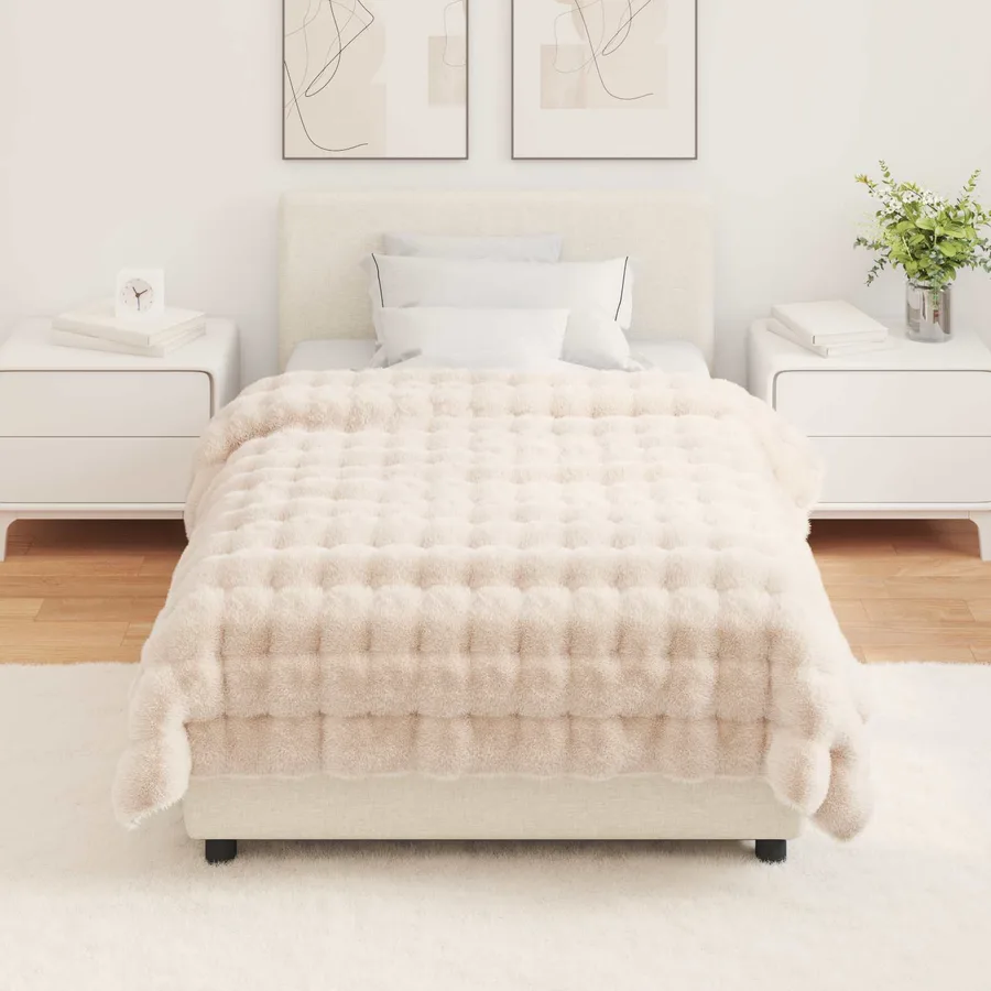 Couverture antidérapante en fausse de lapin Olite Beige - 4