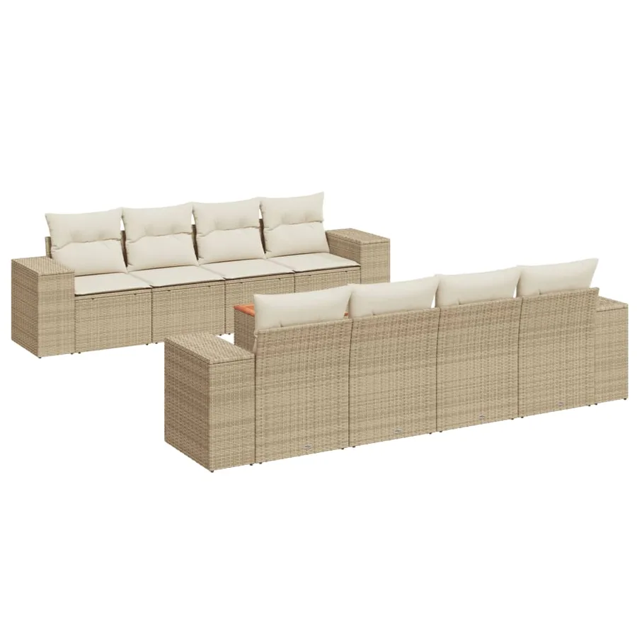 Salon de jardin avec coussins 9 pcs beige résine tressée - 2