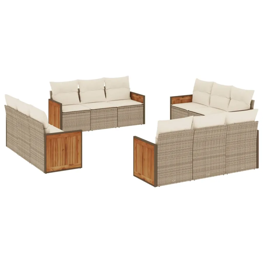 Salon de jardin avec coussins 12 pcs beige résine tressée - 2