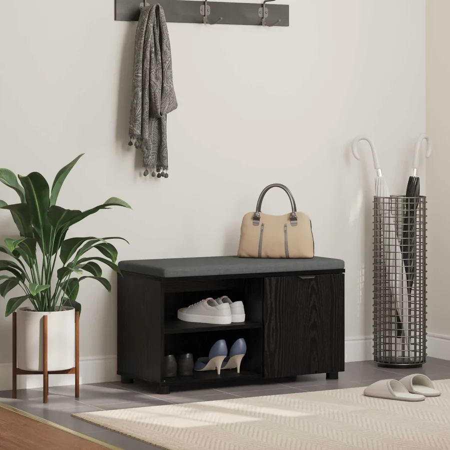 Banc d'entrée avec coussin Chêne Noir 80 x 38 x 46 cm
