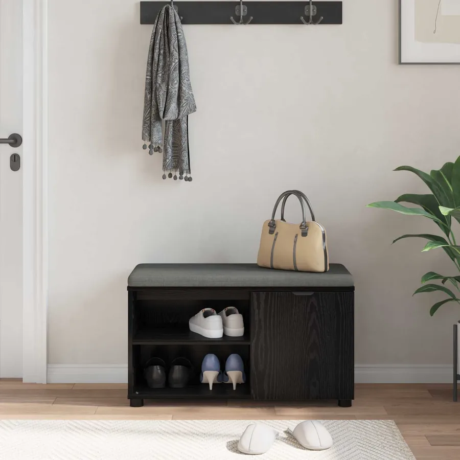 Banc d'entrée avec coussin Chêne Noir 80 x 38 x 46 cm - 4
