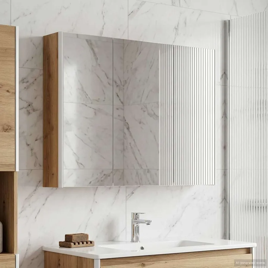 Armoire Miroir de Salle de Bain Chêne artisan