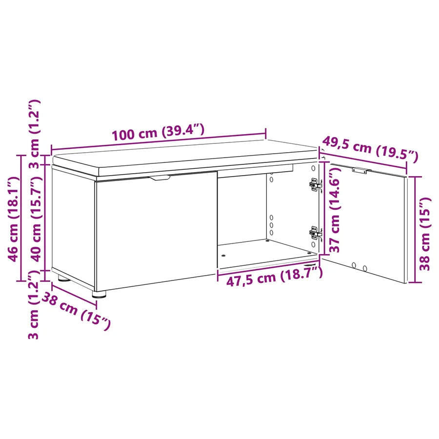Banc d'entrée avec coussin Bois ancien 100 x 38 x 46 cm - 12