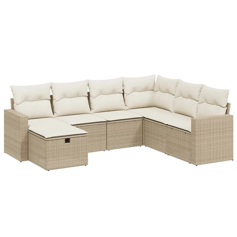 Salon de jardin avec coussins 7 pcs beige résine tressée - 2
