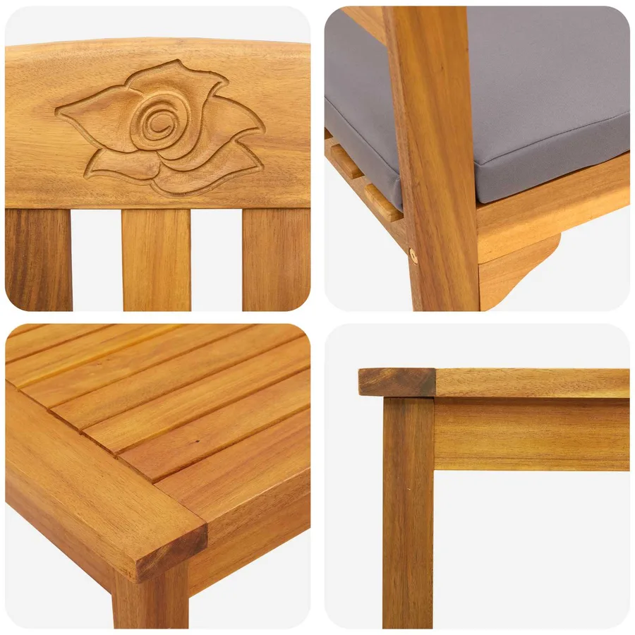 Ensemble de salon Rose de jardin 3 pcs Bois d'Acacia Massif - 7