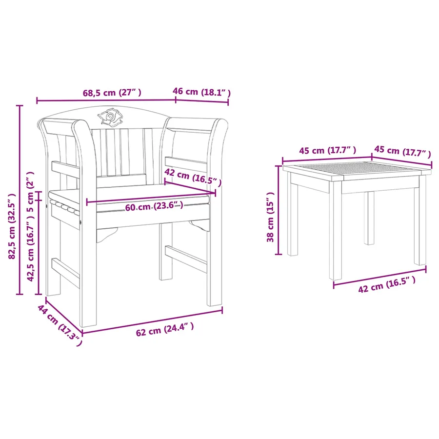 Ensemble de salon Rose de jardin 3 pcs Bois d'Acacia Massif - 8