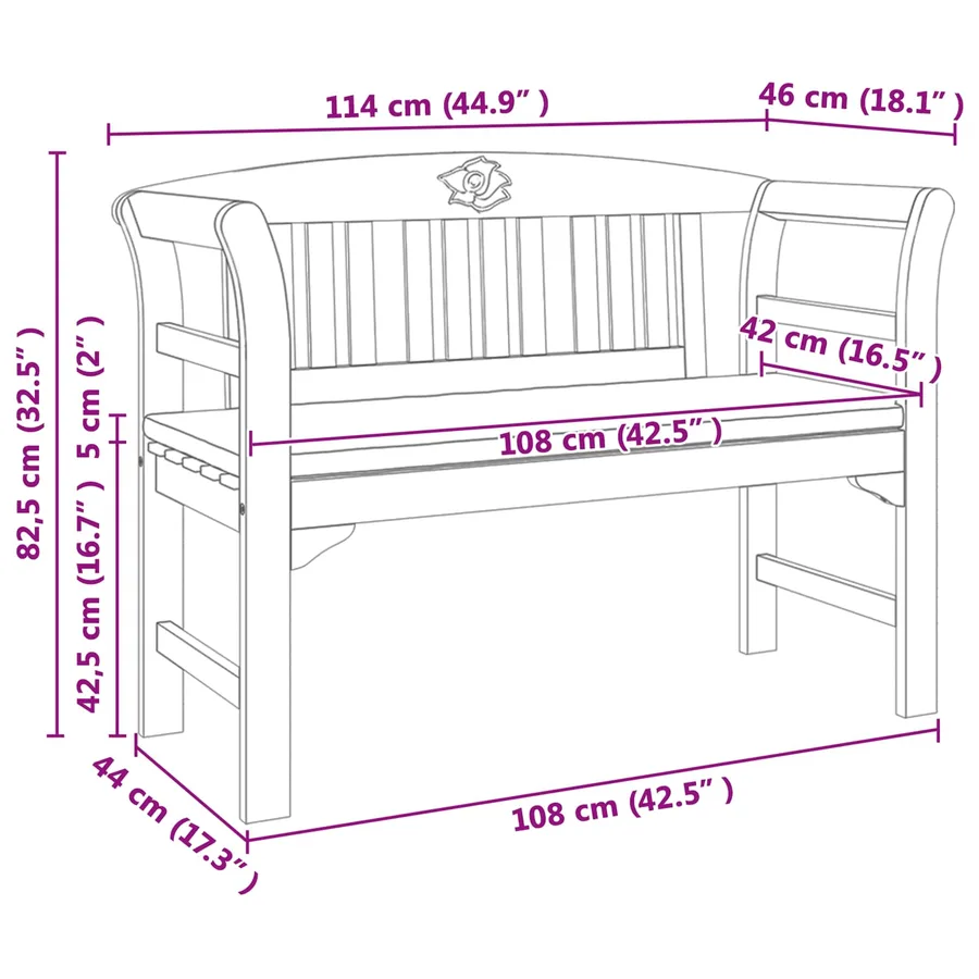 Banc rose Naturel 114 x 46 x 82,5 cm Bois d'Acacia Massif - 9