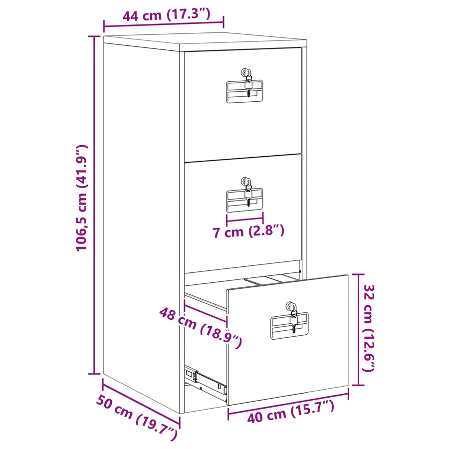 Cabinet de Dossier avec tiroir Blanc 44 x 50 x 106.5 cm - 14