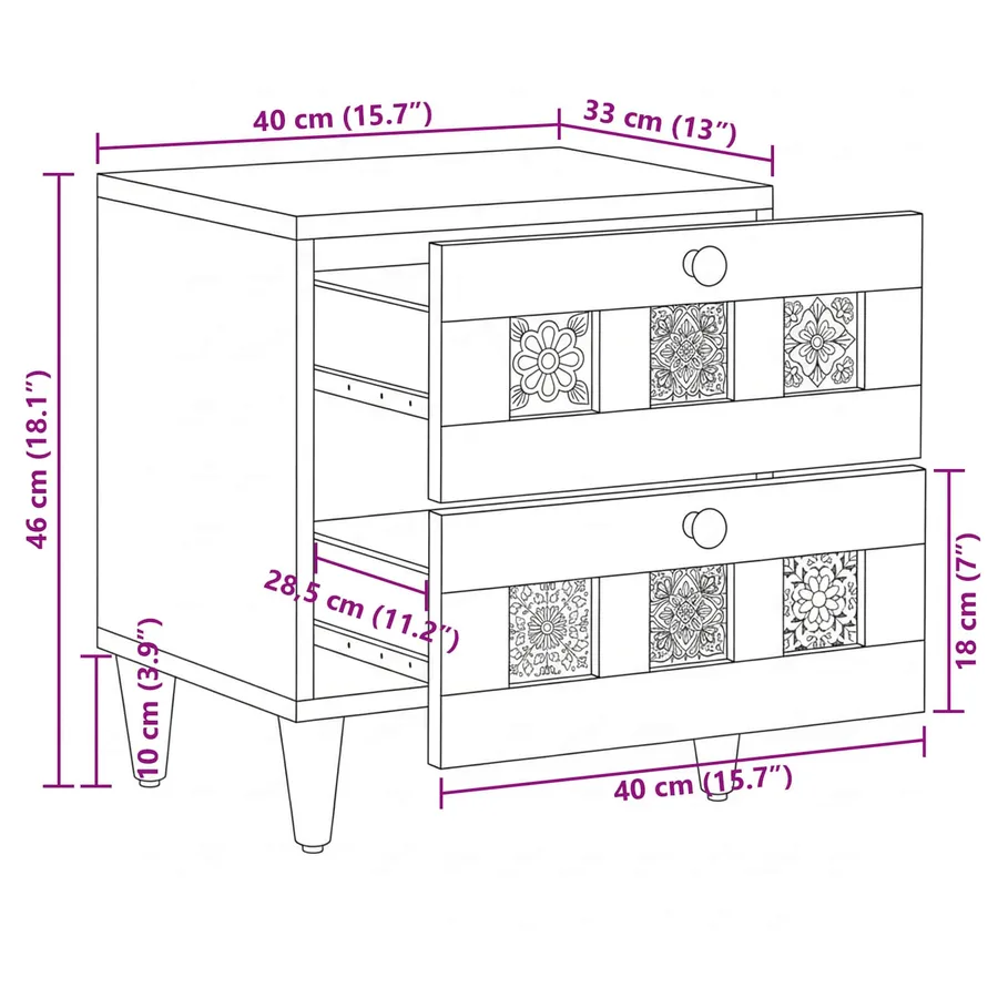 Cabinet de chevet avec tiroir 2 pcs Marron 40 x 33 x 46 cm - 12