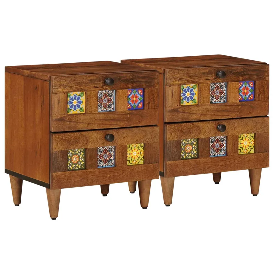 Cabinet de chevet avec tiroir 2 pcs Marron 40 x 33 x 46 cm - 2