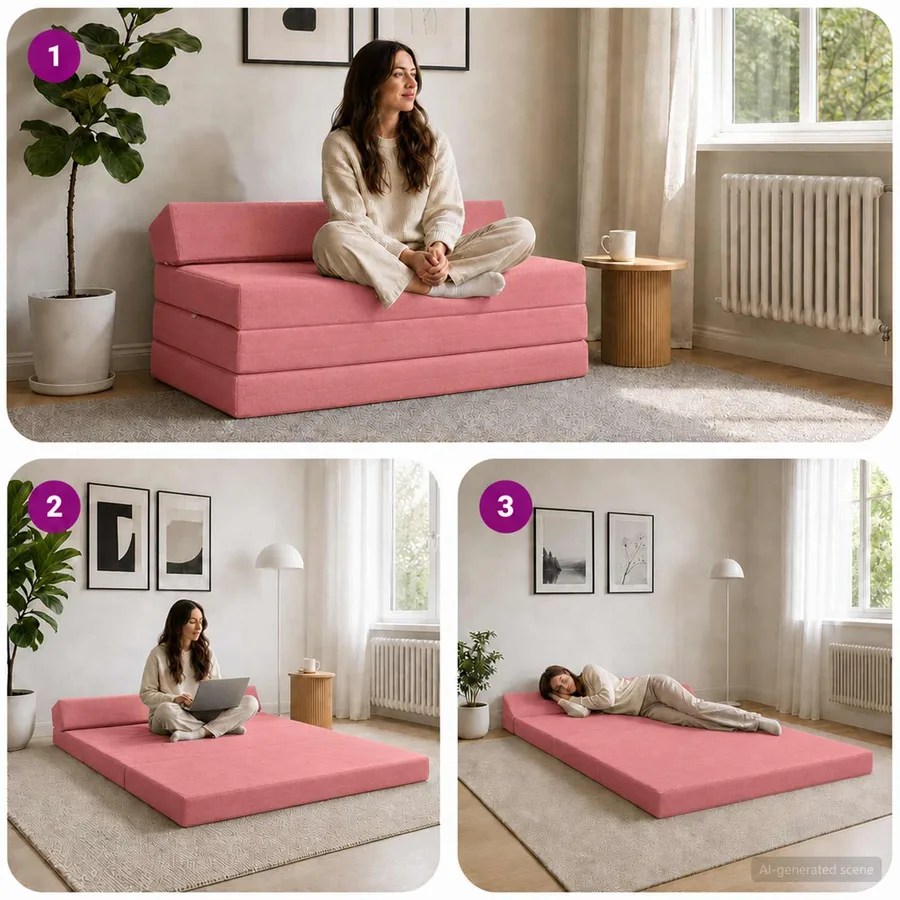 Canapé-lit pliable Rose 120 x 60 x 49 cm Tissu - 7