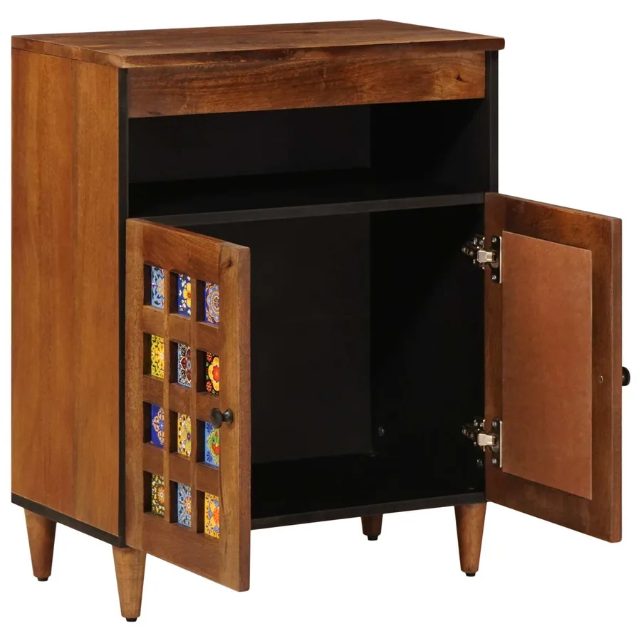 Buffet avec porte Noyer 60 x 33 x 75 cm Bois de mangue massif - 3