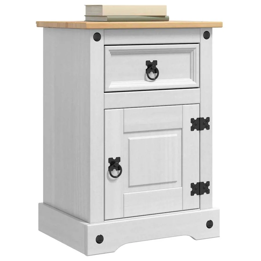 Table de chevet Corona Blanc 45 x 35 x 64 cm Pin massif - 3