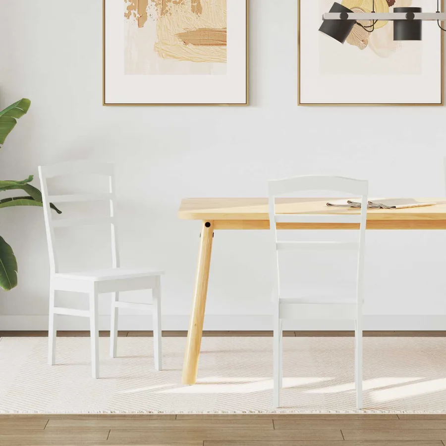 Chaise de salle à manger 2 pcs Blanc Bois de Caoutchouc Massif