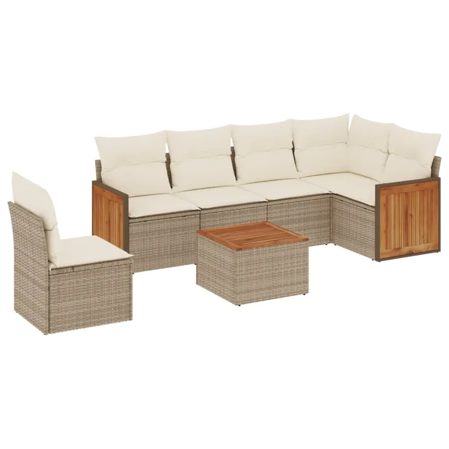 Salon de jardin avec coussins 7 pcs beige résine tressée - 2