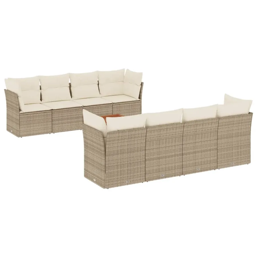 Salon de jardin avec coussins 9 pcs beige résine tressée - 2