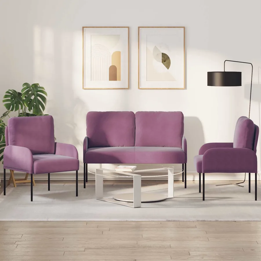 Ensembles de canapés 3 pcs Violet 115 x 56 x 80 cm Contreplaqué