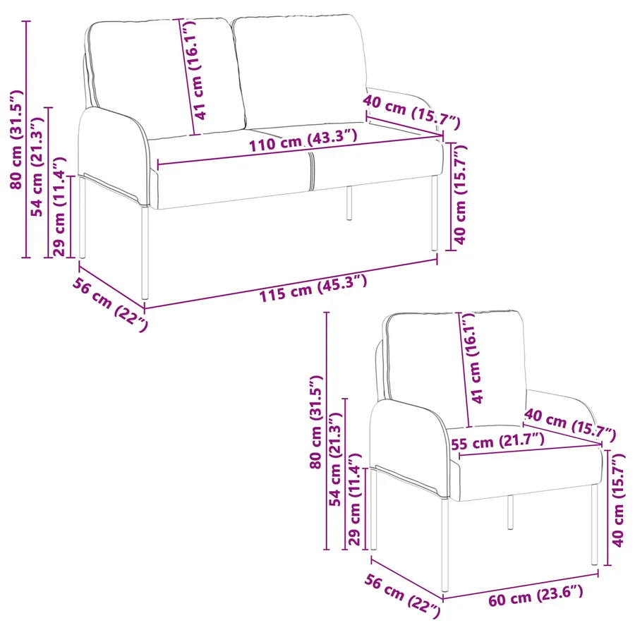 Ensembles de canapés 3 pcs Violet 115 x 56 x 80 cm Contreplaqué - 11