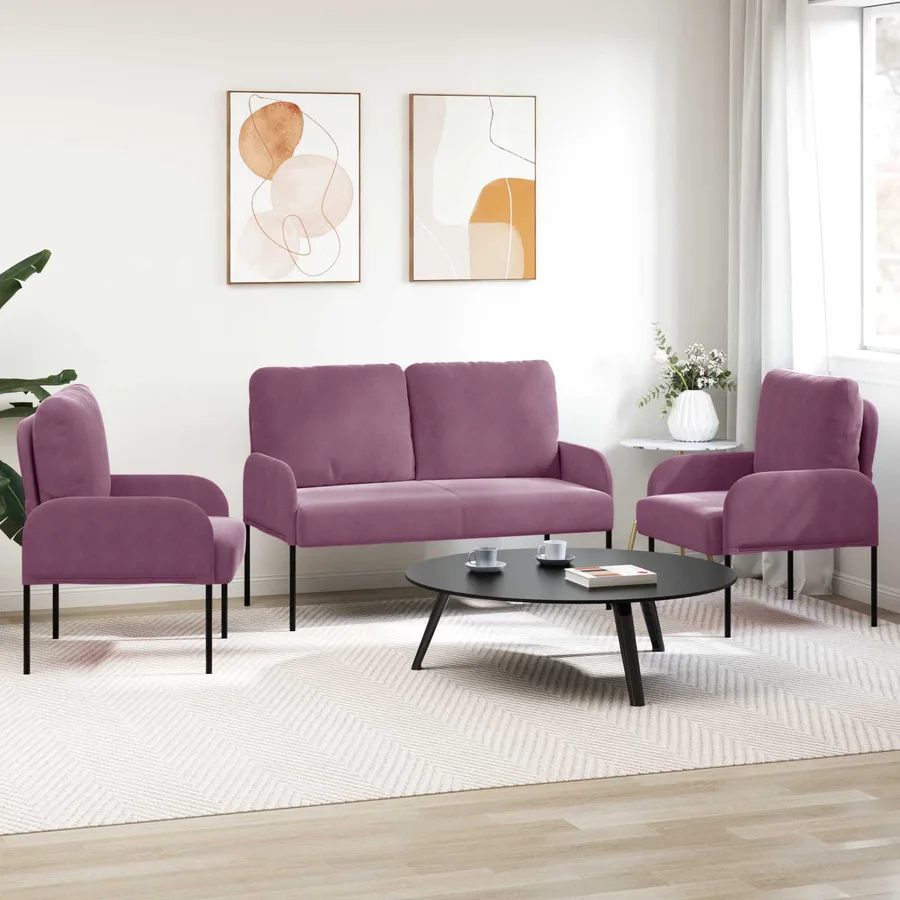 Ensembles de canapés 3 pcs Violet 115 x 56 x 80 cm Contreplaqué - 3